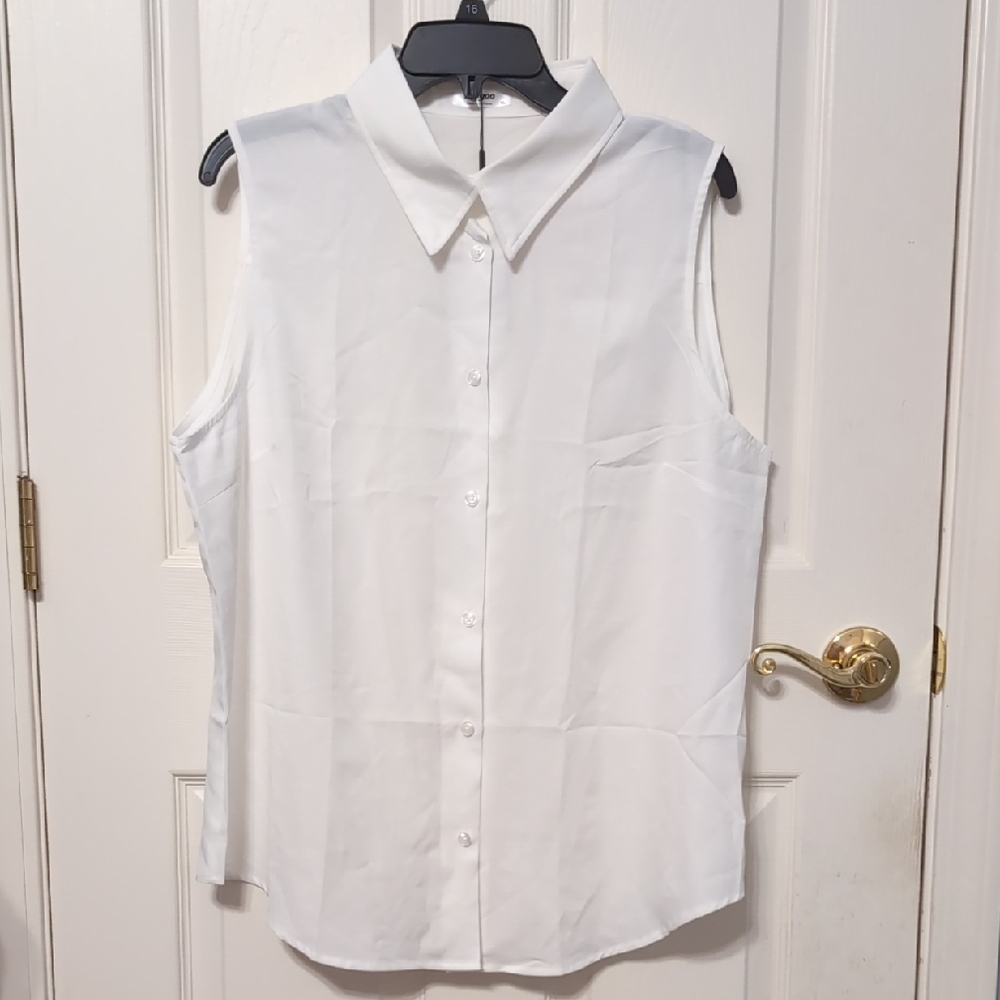 Zeagoo Women's White Sleeveless Button-Down Shirt